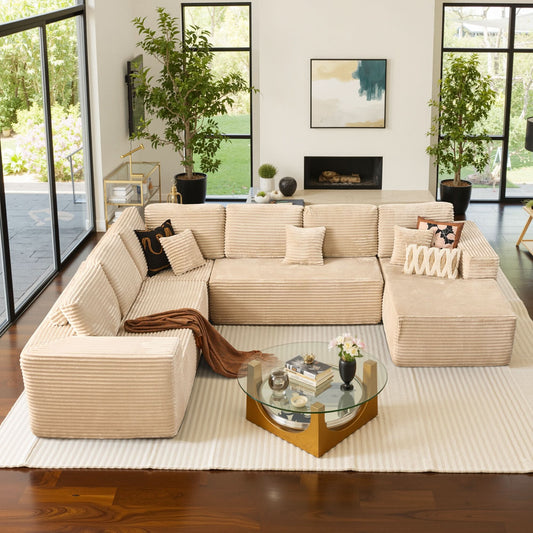 OVIOS Modular Cloud Sofa with Memory Foam & L-Shaped Chaise,Corduroy Fabric Sofa, No Assembly Required
